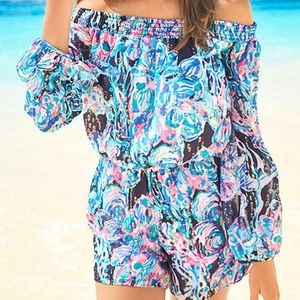 Lilly Pulitzer Myri Off The Shoulder Romper Navy